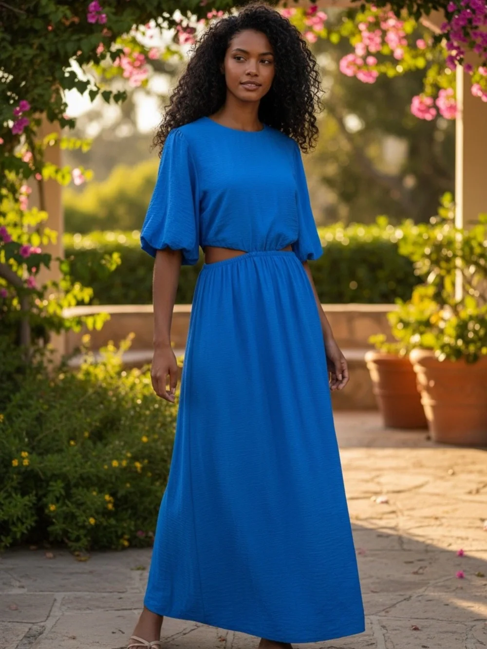 Abercrombie & Fitch Blue Cutout Waist Maxi Dress Size Large NWT